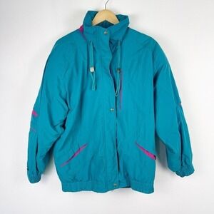 Vintage 80s London Towne Teal Pink Windbreaker Ski Jacket Lining Women's Medium